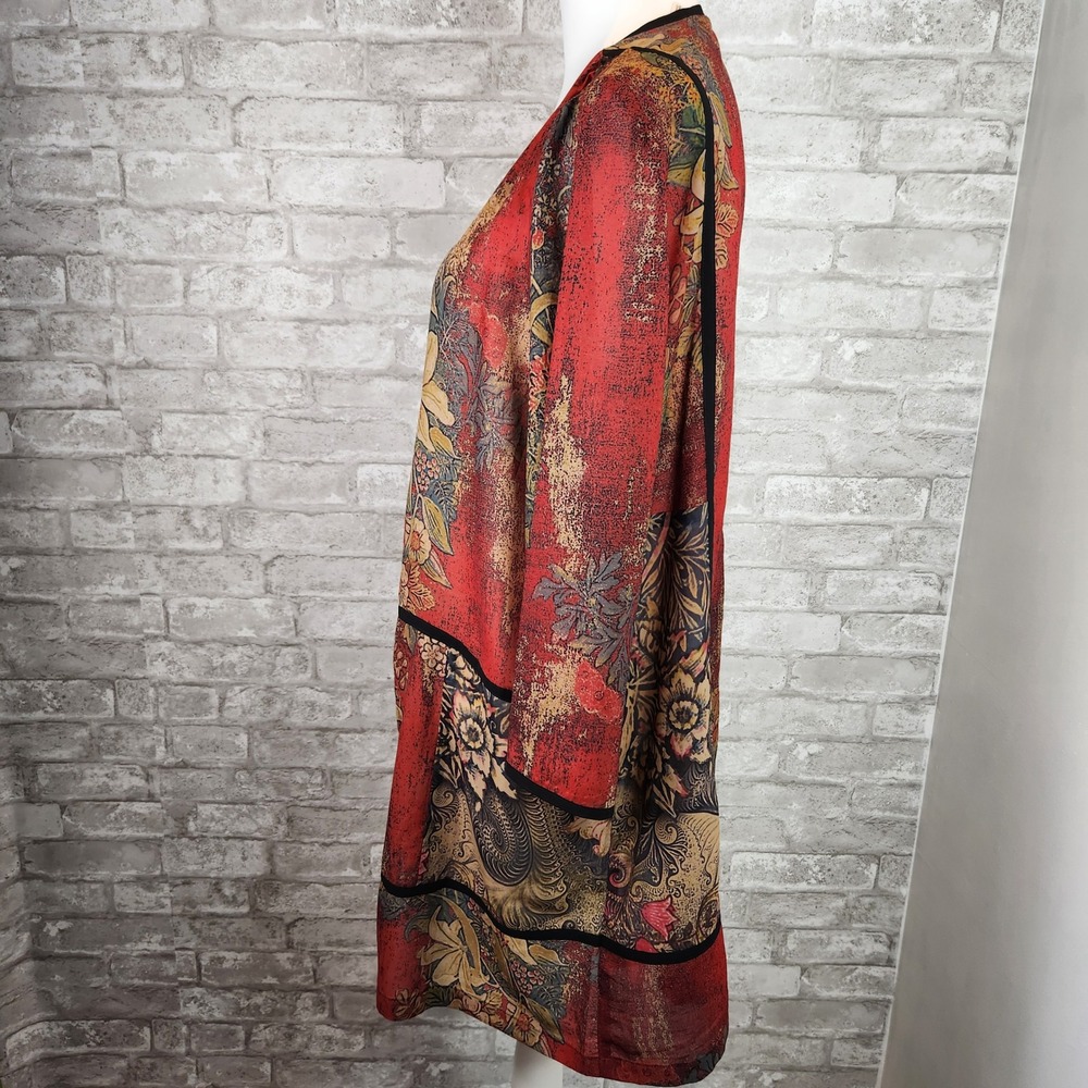 Soft Surroundings Long Kimono Duster Floral Boho Open Front Red Size Large - Picture 5 of 9